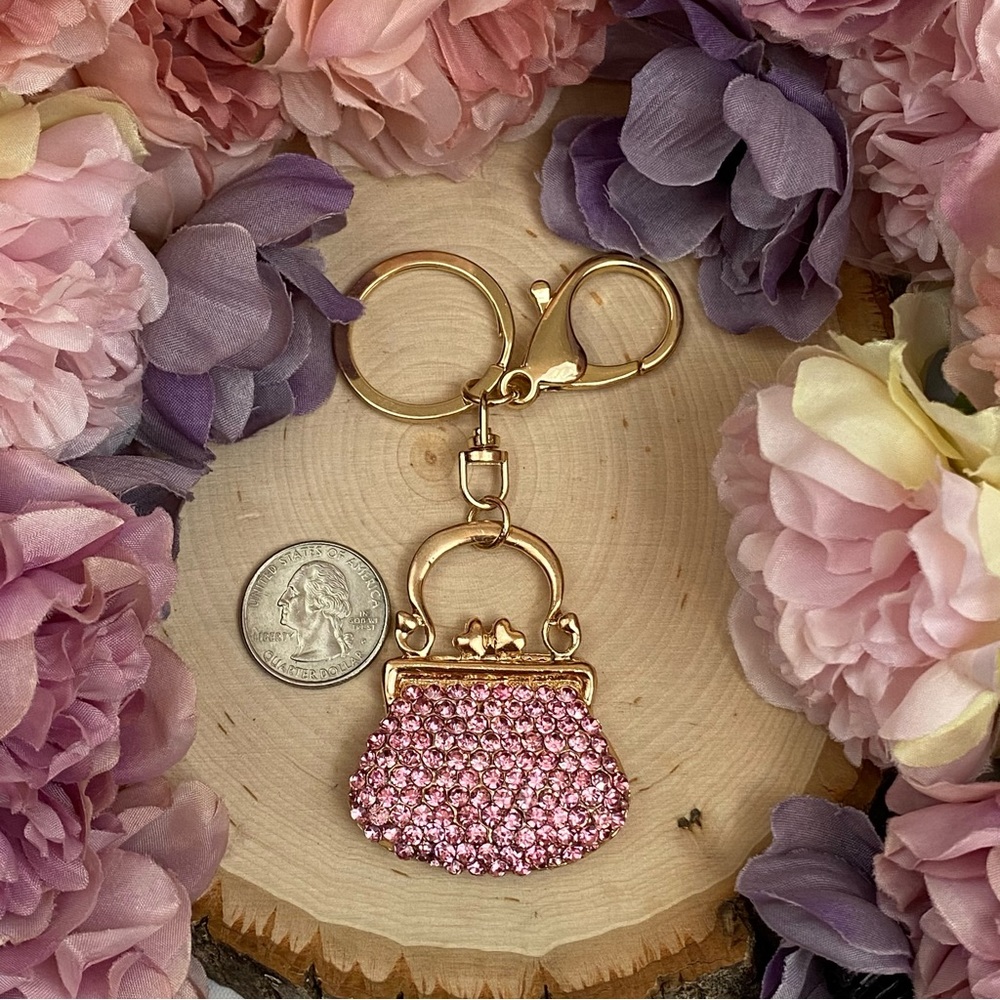 Pink Crystal Clasped Handbag Keychain Charm - Picture 12 of 12